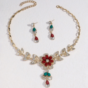 3pcs Luxurious and Elegant Flower Black Color Inlaid Zircon Necklace Earrings, Women's Jewelry Set