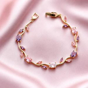 Luxury Rose Gold Pink Purple Crystal Bracelet for Women with Elegant Floral Vine Design