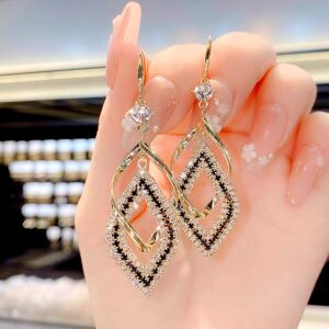 Luxury Gold Plated Crystal Leaf Drop Earrings for Women with Sparkling Cubic Zirconia Stones